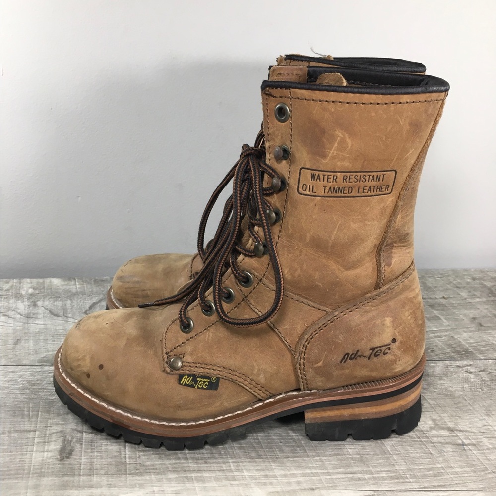 Ad-Tec Brown Leather Womens Granny Grunge Punk Riding Lace Up Soft Toe Boots 6.5 - Picture 6 of 10